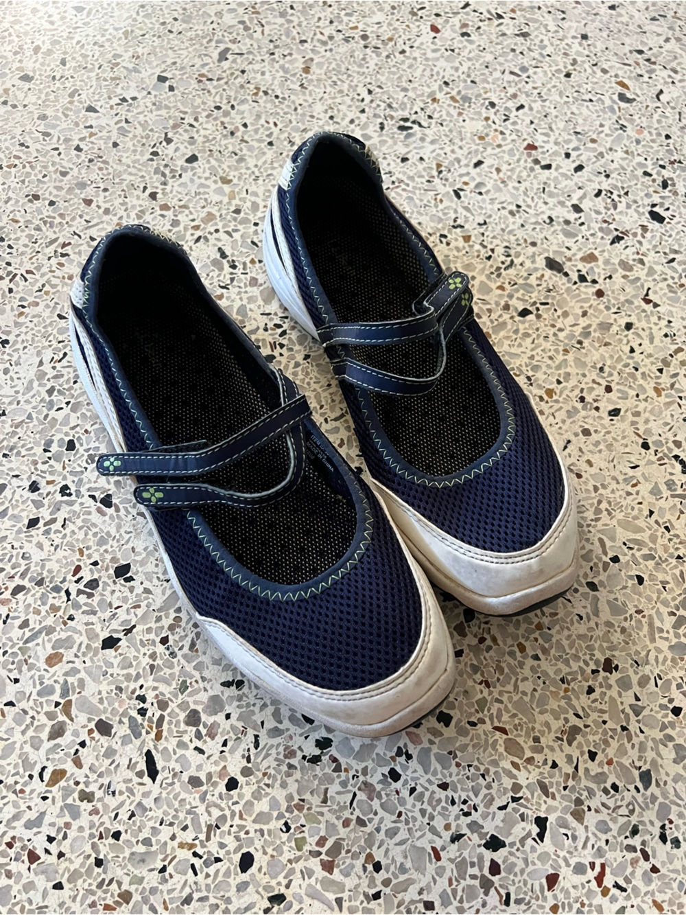 L.L. Bean navy blue and white mesh Mary Jane athletic walking shoes